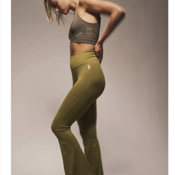 NWOT Free People Green Good Karma High waist flare Pants